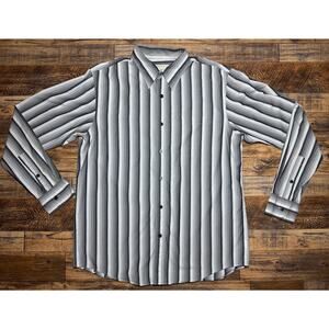 Size M Michael Kors Men’s Dress Shirt Gray Black White Stripe Long Sleeve